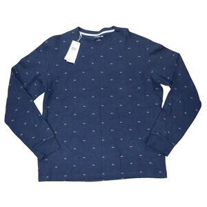 Lacoste Waffle Knit Long Sleeve All-Over Logo Print Mens Sleep Shirt XL NWT Blue